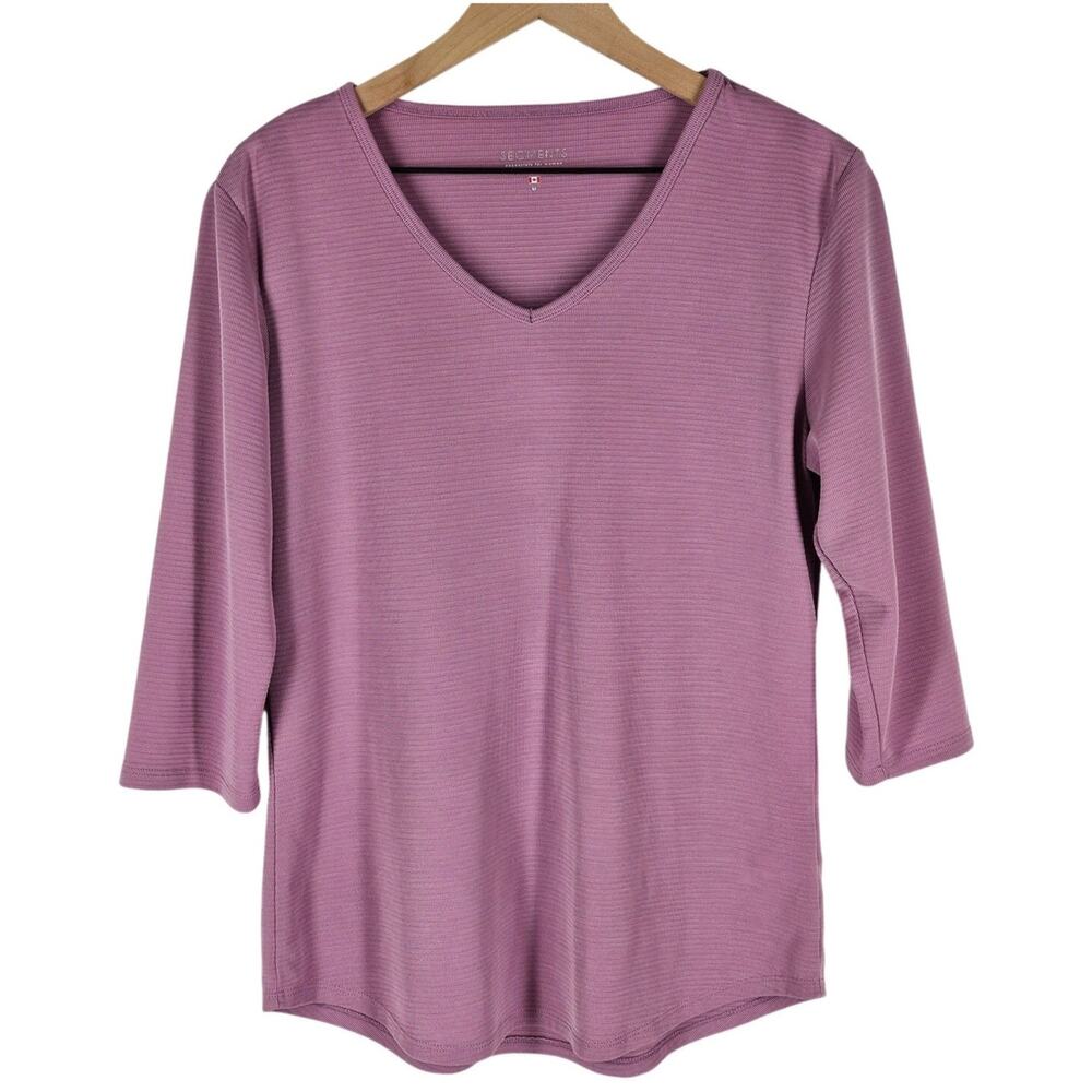 SEGMENTS ESSENTIALS WOMEN'S PINK WOVEN V-NECK CASUAL BLOUSE TOP - SIZE MEDIUM